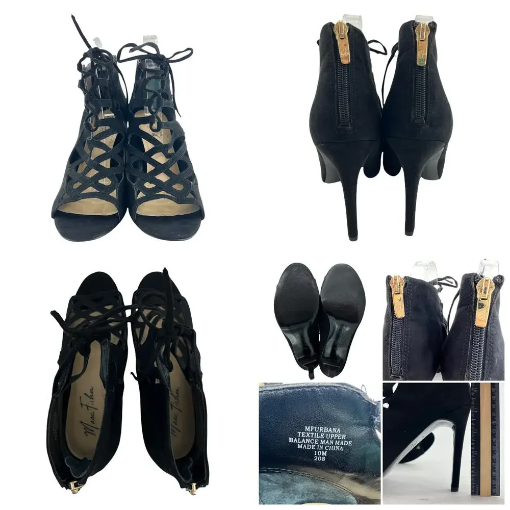 Marc Fisher (10) Urbana Black Faux Suede Lace Up Caged Stiletto Ankle Booties - Picture 11 of 11